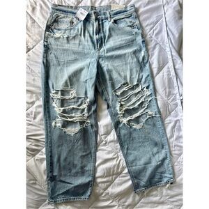 Women's High Rise Baggy Straight Blue Jeans